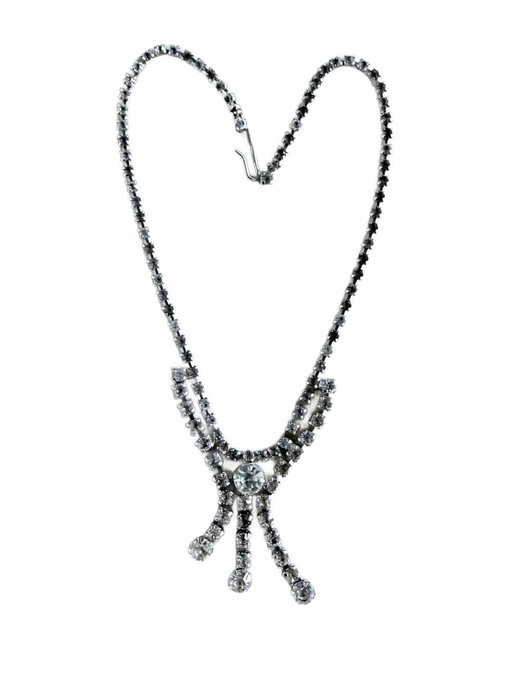 Vintage LA Roco Rhinestone Y Drop Bridal Statement Necklace Sparkle - Picture 8 of 9
